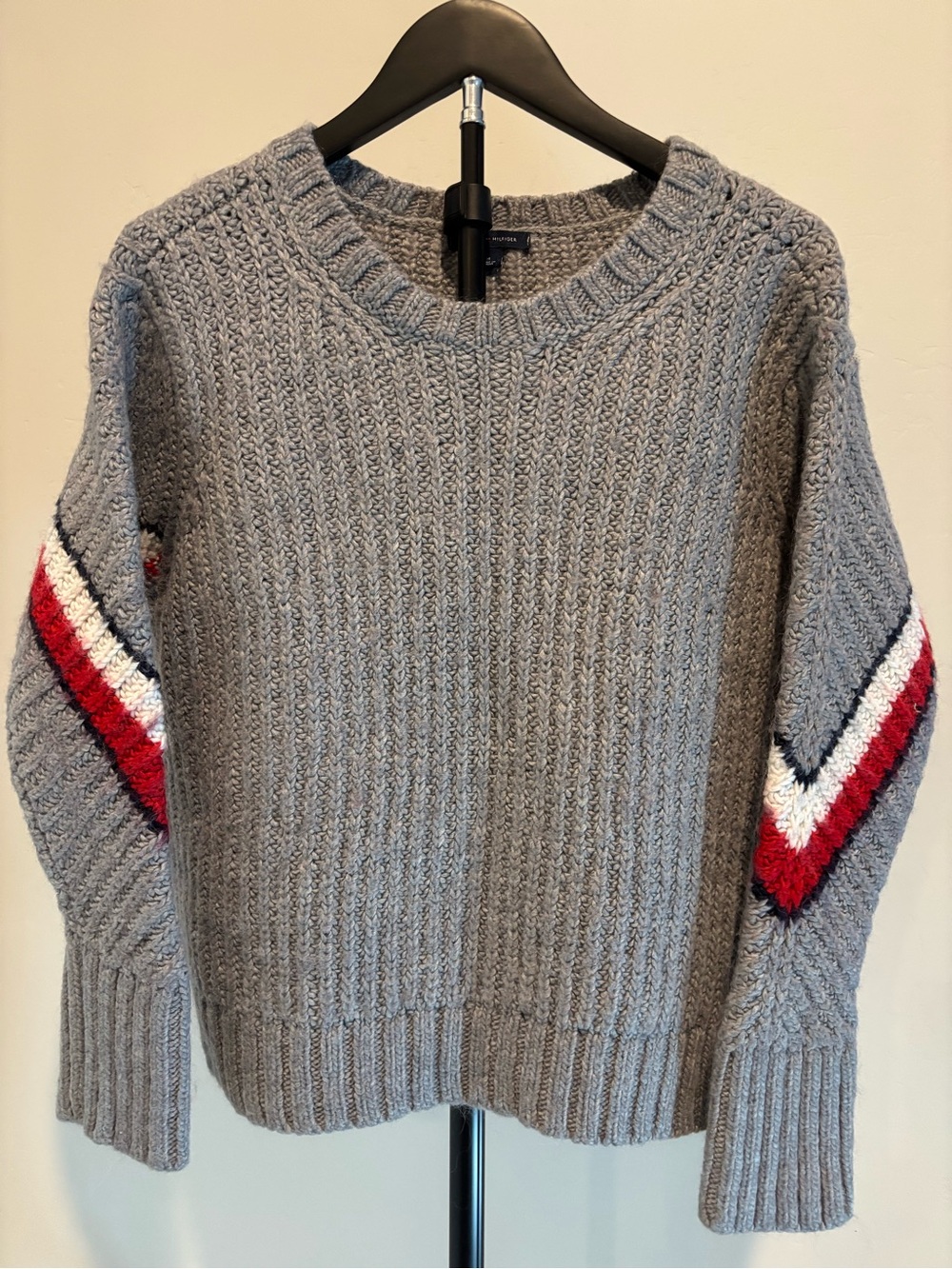 Tommy Hilfiger Gray Wool Alpaca Blend Chunky Knit Sweater Medium Preppy